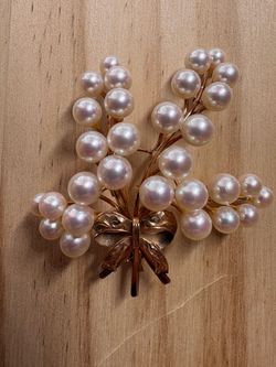 💎Vintage 14K Pearl Floral Spray Brooch