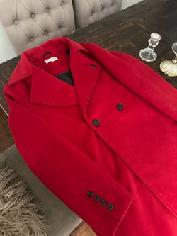 Neon Rose Red Long Double-Breasted Coat – XS