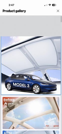 Zanch Tesla Model 3 Sunshade Roof for 2020-2026, Gray No Sag, No Gaps, Heat Insulation, Foldable Design, Custom Fit for Tesla Model 3 & Highland