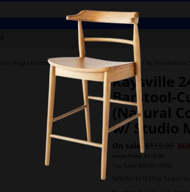 Kaysville 24" Counter Height Barstool-Curved Back Wood- (Natural Color)- by Threshold w/ Studio McGee