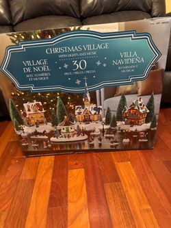 Christmas Village Set with Lights and Music 30 Piece