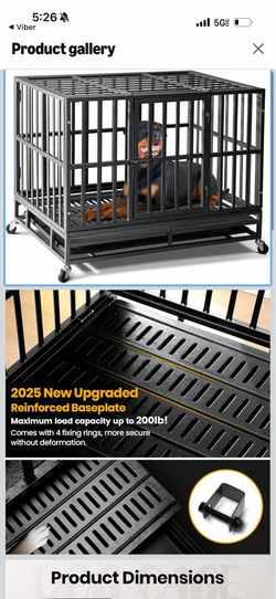 38 inch Heavy Duty Indestructible Dog Crate,2025 New Upgraded Reinforced Baseplate for Large Dogs,XL Dog Kennel Indoor for High Anxiety Dogs/Max Load