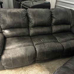 Grey Leather Sofa & Love Seat