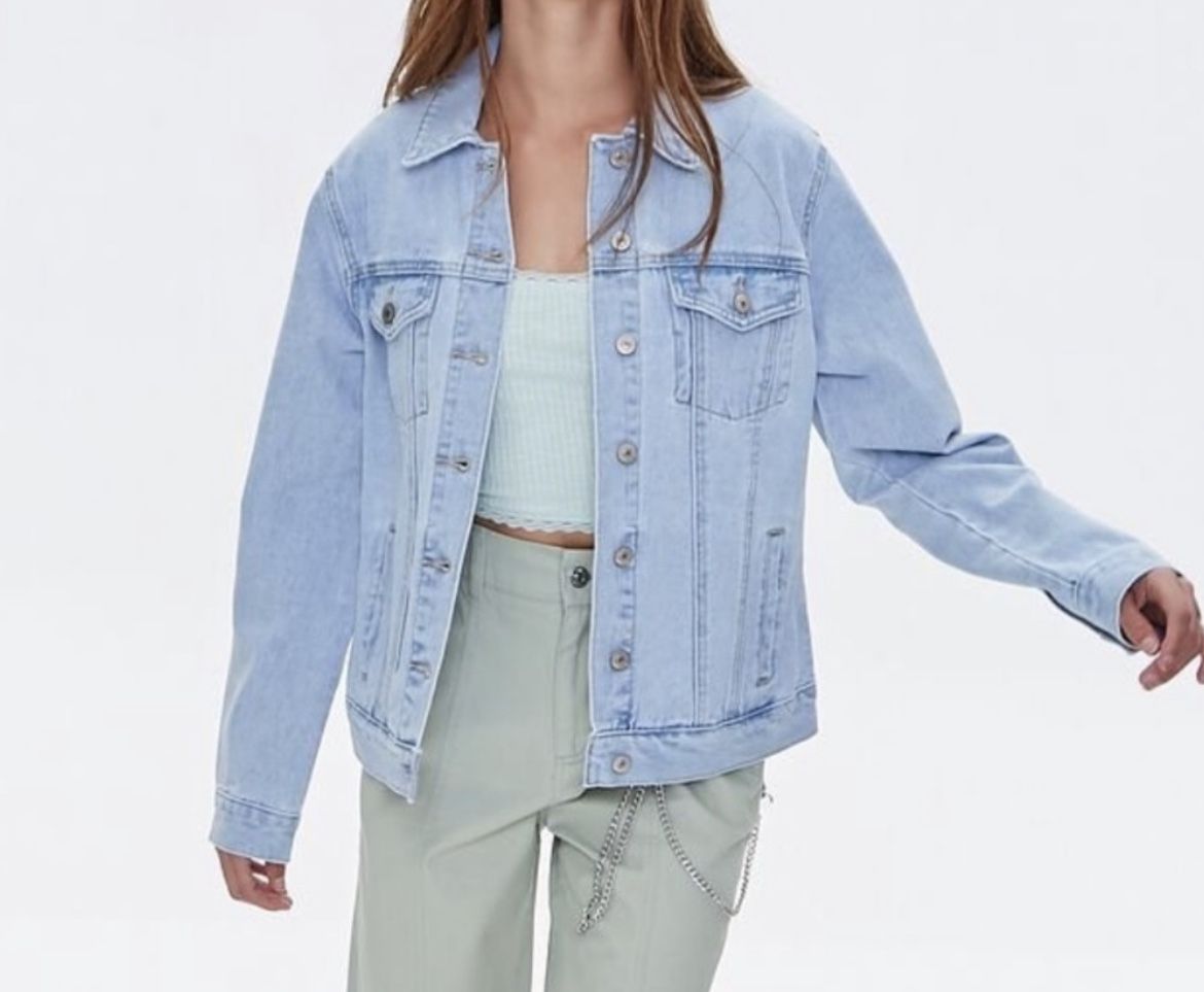 Forever 21 Light Blue Oversized Denim Jean Jacket