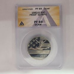 1992-S Olympic Half Dollar Commemorative 50C ANACS PF 69 DCAM Gymnast Proof Coin