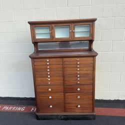 Antique Wooden Dental Cabinet – Multi-Drawer Storage & Glass Display * Delivery Available *