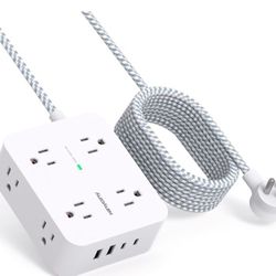 10 Ft Surge Protector Power Strip, HANYCONY Extension Cord with 8 AC Outlets 4 USB (2 USB C) Ports, Flat Plug, Wall Mount Desk USB Charging Station fo