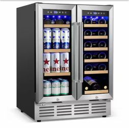 24 in. Dual Zone 18-Wine Bottles and 88-Cans Beverage and Wine Cooler in Stainless Steel with Adjustable Feet, Frostless