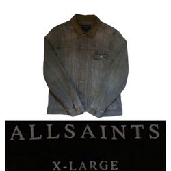 $230 ALLSAINTS DENIM LAMBSKIN GRAY WASH BUTTONED JACKET X-LARGE (SEE CUSTOM FIT NOTE)