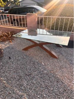 Wooden table w/ glass top