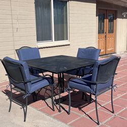 Patio Set Metal Table with 4 Chairs and Cushions