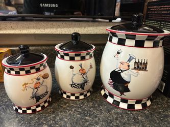 Cute 3pc chef ceramic canister set