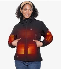 DEWBU Heated Jacket for Women with 12V Battery Pack Winter 5 Heating Zones, 3 Heating Modes, Water Resistant, Soft Shell, Electric Heating Coat, Machi
