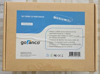 Gofanco 3x1 HDMI 2.0 HDR Switch with Remote