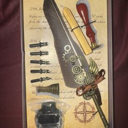 Vintage Steampunk Quill Pen & Ink Set Calligraphy Writing Kit
