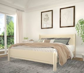 King Size Wood Bed Frame, Wood Platform Bed with Headboard, Solid Wood Legs, Mattress Foundation with 10 Wooden Slats, No Box Spring Needed, no mattre