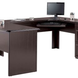 Realspace® Executive Office Furniture Set - U-Shaped Desk, Filing Cabinet & 2 Bookcases (Cherry Finish)