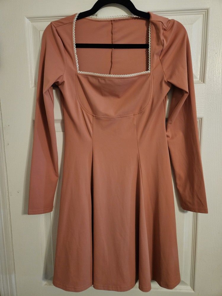Long Sleeve Women's Dusty Rose Spandex Dress Size S