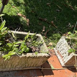 Pair Of Vintage Concrete Planters 24”x12”