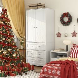 2-Door Sandrea With Mirror, Wardrobe Closet With 3 Drawers