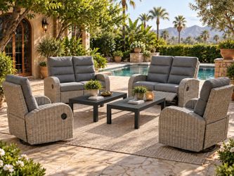 Outdoor Wicker Recliner Patio Set with Coffee Table