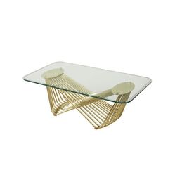 NEW GLASS COFFEE TABLE WITH GOLD BASE ! L48" x W 28" x H18"! MINAS HOME FURNITURE 