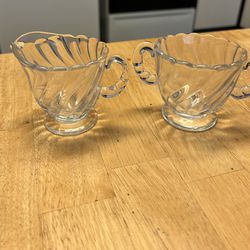 Vintage Fostoria Colony Clear Glass Swirl Design Smaller Creamer & Open Sugar Bowl Set 
