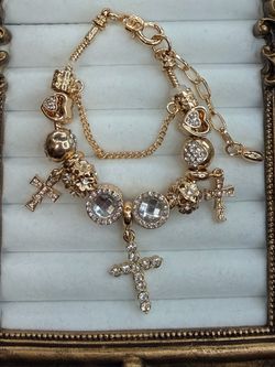 Gold-Tone Charm Bracelet with Cross Pendants