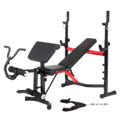 Body Champ BCB5268 Olympic Weight Bench with Arm Curl and Curl Bar Attachment, 300 Lbs. Weight Limit Black - One Size