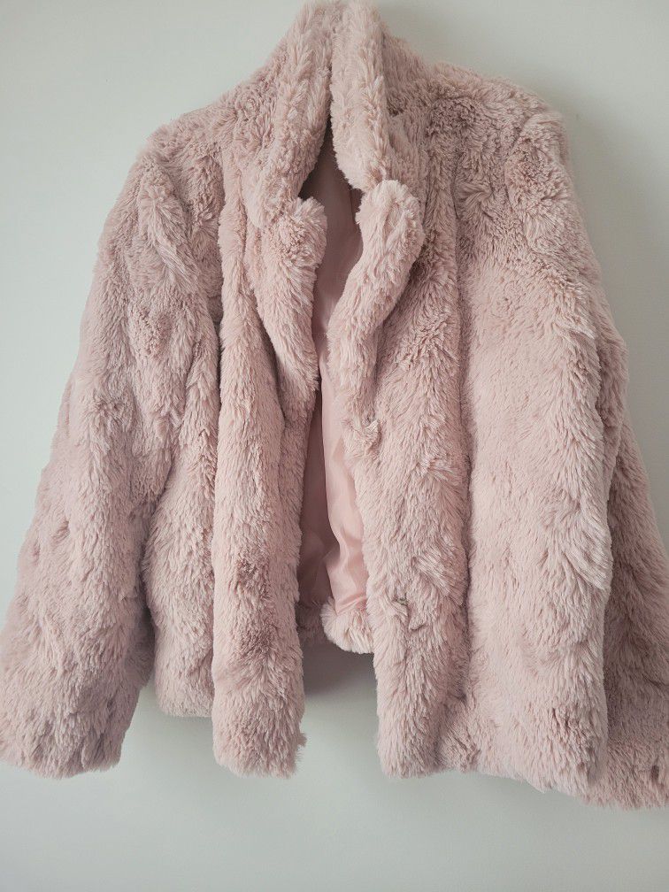 New pink women faux fur coat size S