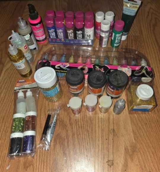 Fabric Paints, Glue, Glitter, Sewing Equipment.