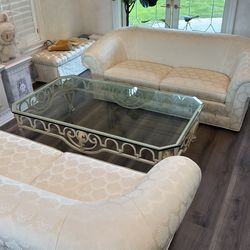 Sofa set with steel leg glass top table