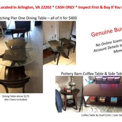 Dining Table With Matching Chairs, Coffee Table & Side Table - $600
