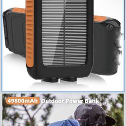 Solar Charger Power Bank 49800mAh - Portable Fast Charging Power Bank with Type-C & Dual USB Ports, Compatible with iPhone, Samsung & More, Waterproof
