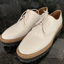 & OTHER STORIES WHITE CROC EMBOSSED LEATHER PLATFORM LACES OXFORD EU 40 , 9.5 M
