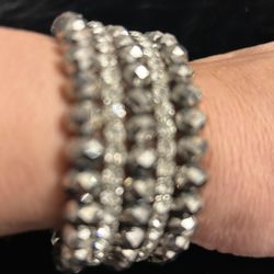 Stunning Rhinestone And Pearl Expandable Bracelet 