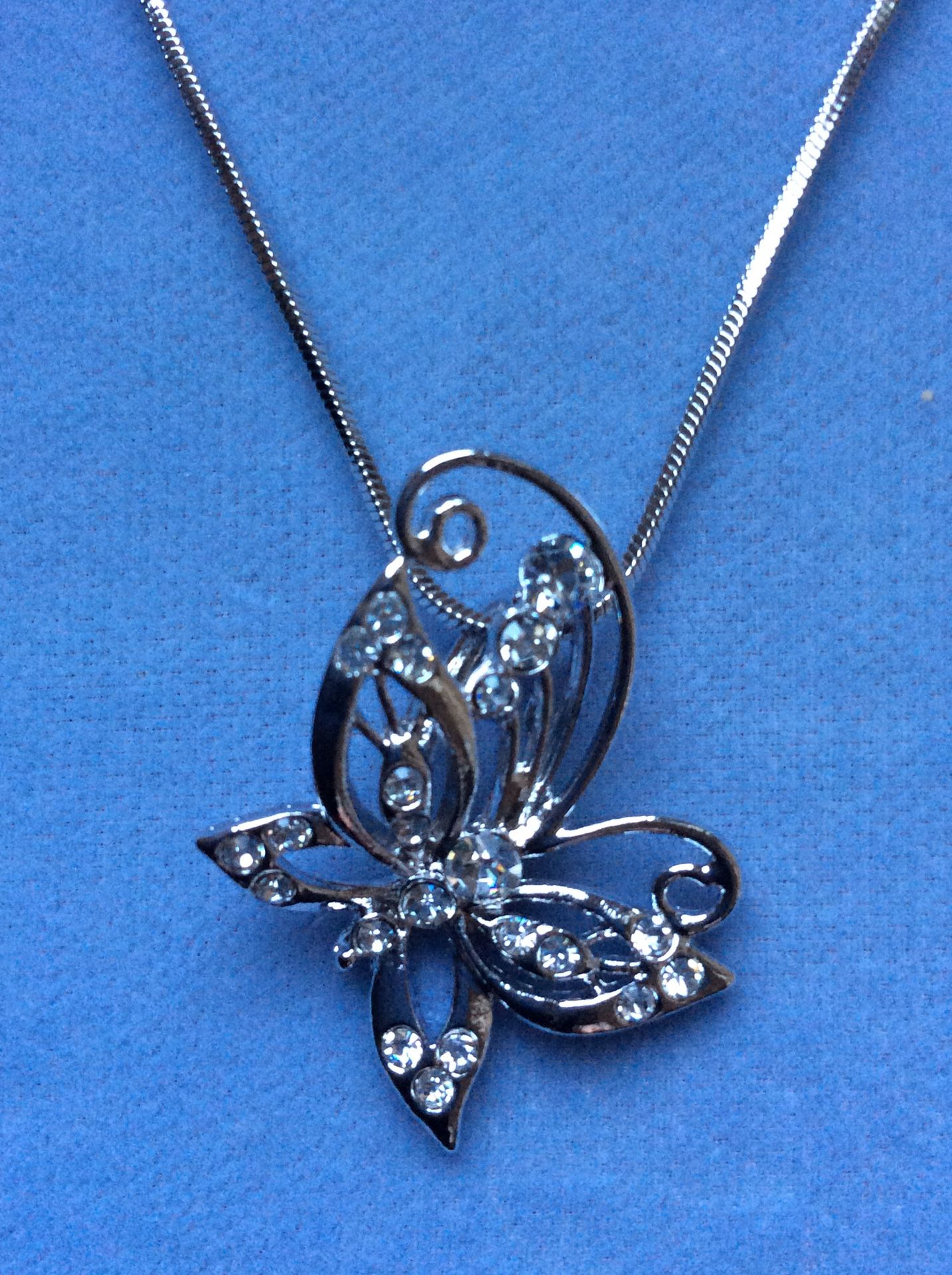 Crystal Detailed Butterfly Necklace On Snake Chain *Ship Nationwide Or Pickup Boca Raton