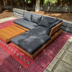 Article. Lubek 82.5" Outdoor Low Right Sectional Set-Slate Gray with Sectional, Table and Covers