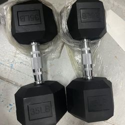 BRAND NEW - Set of 2 - 35lb BalanceFrom Rubber Hex Non-Slip Grip Dumbbells 