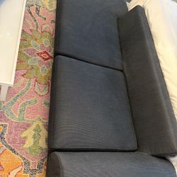 B&B italia Dark Blue Couch With Fabric Square Ottoman 