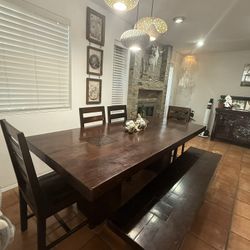 Solid Indonesian Wood Dining Table And Chairs 