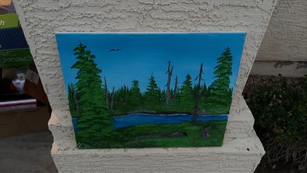 River forest painting on canvas handmade