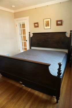 Pottery Barn King Bed Frame + Matching Nightstand + King Mattress – $275