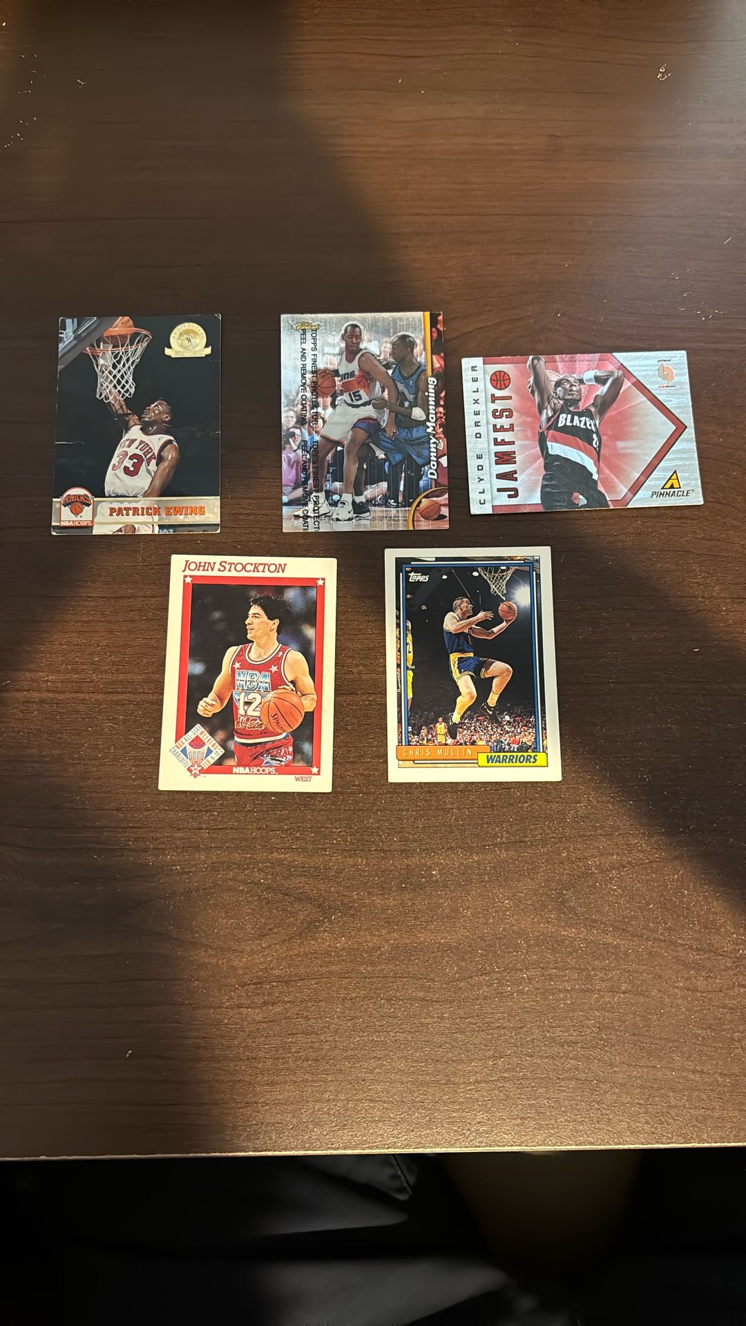 1990s NBA Hall of Fame Card Lot – Ewing, Drexler, Stockton, Mullin & Manning (5 Cards)