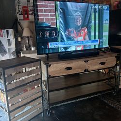 Tv Stand 2 Side Tables And 55in Hisense Tv And Sound Bar Bundle 