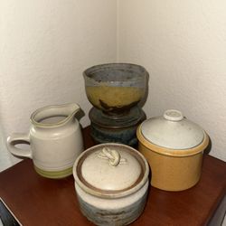 Japanese Stoneware Jars, Planters, Bowls 8 PCS