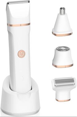 Electric Bikini Trimmer for Women - 4 in 1 Electric Shaver for Women, Waterproof Pubic Hair Trimmer and Facial Hair Remover, Replaceable Razors & Nose