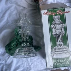 Vintage Clear Cyrstal glass Nutcracker Candle Holder 8”
