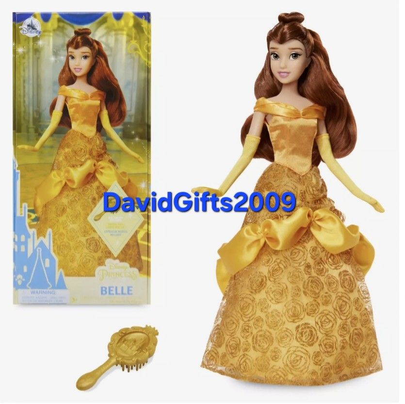 New DISNEY Princess Belle Classic Doll Beauty and the Beast 11 1/2" & Brush NIB.