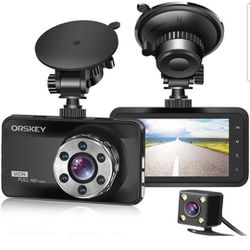 ORSKEY Dash Cam Front and Rear 1080P Full HD Dual Dash Camera in Car Camera Dashboard Camera Dashcam for Cars 170 Wide Angle with 3.0" LCD Display Nig